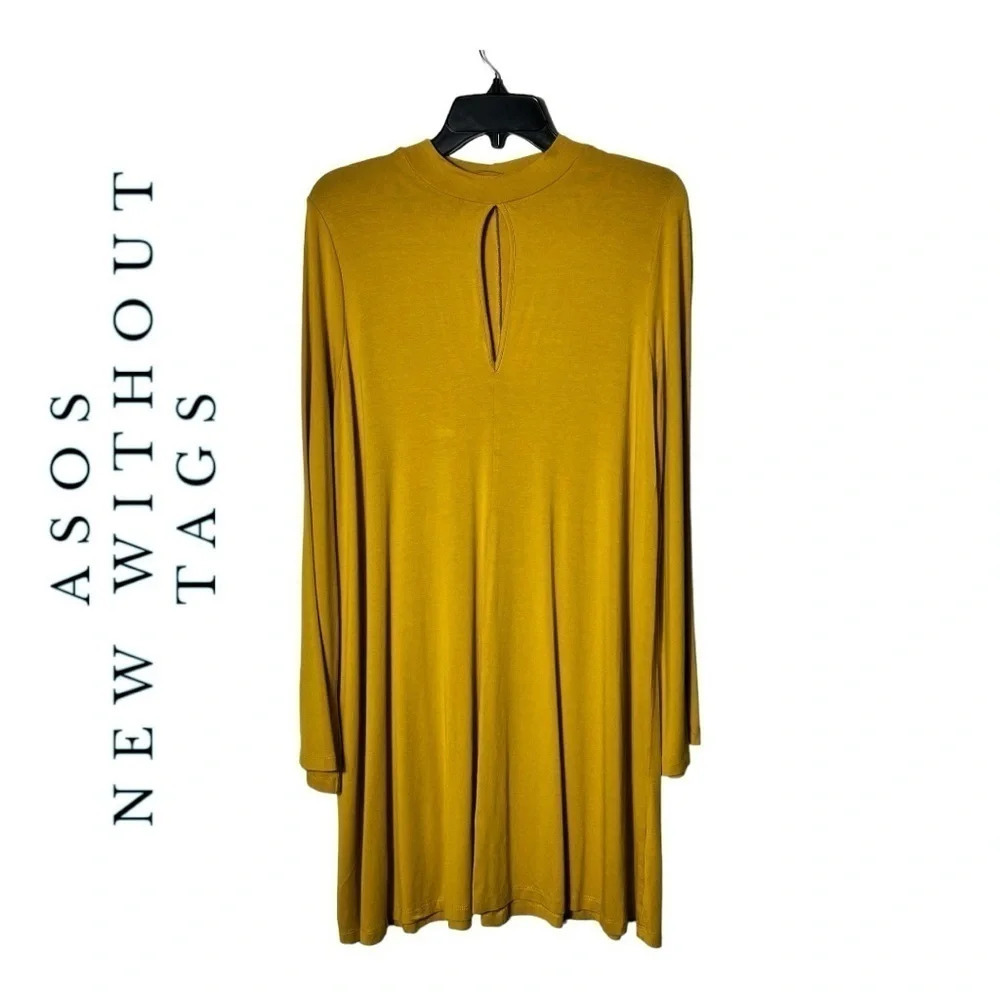 1893. ASOS LONG SLEEVE ALINE DRESS MUSTARD IN COLOR SIZE 12 KEYHOLE FRONT